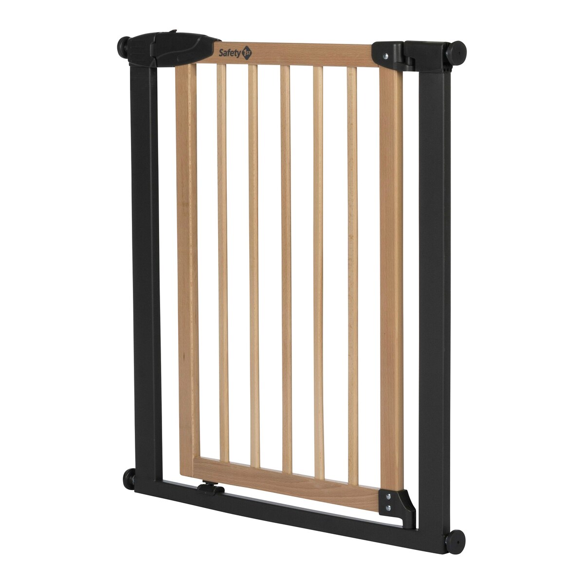 Detalj av åpne- og lukkemekanisme på Sikkerhetsgrind Simply Close wood & metal