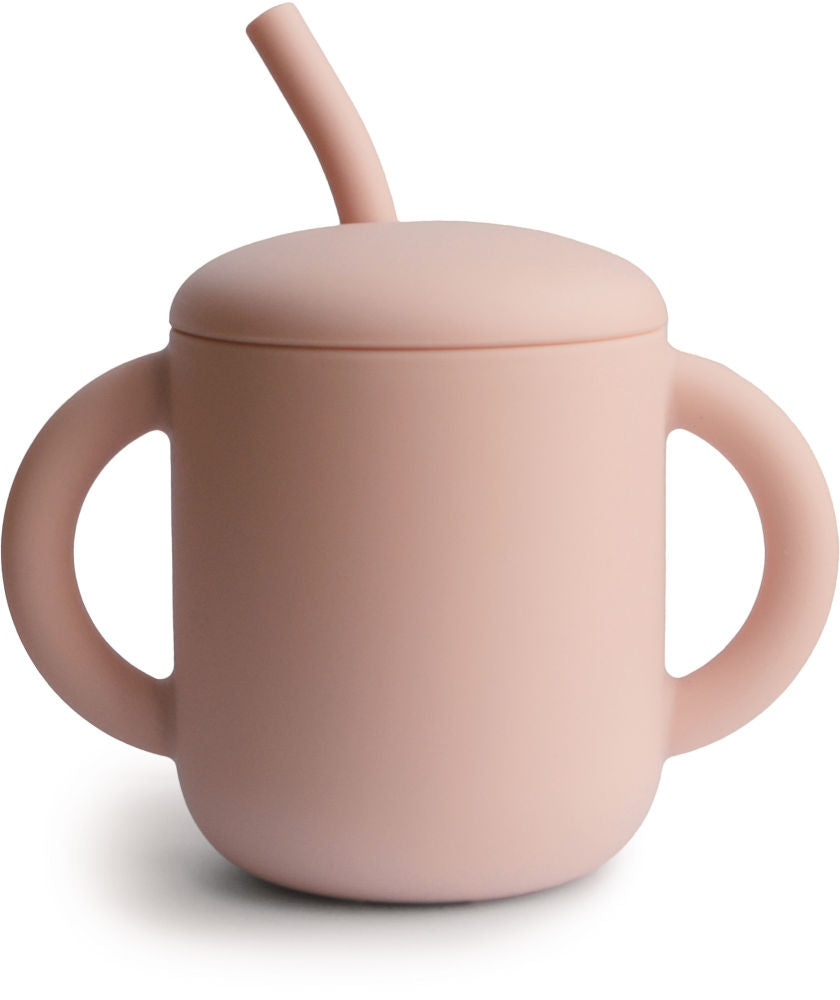 Silikonkopp med sugerør blush 175 ml fra 6 mnd - Mushie sett forfra