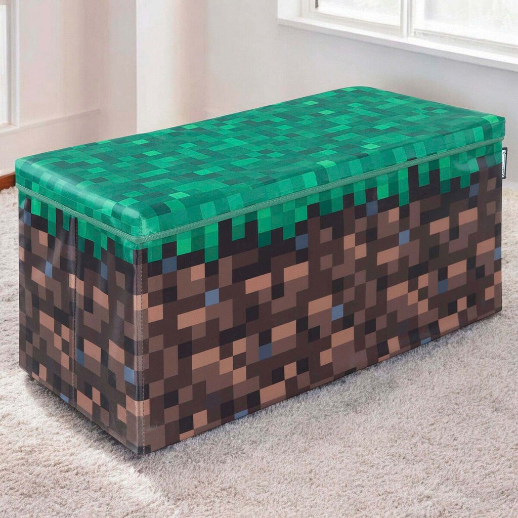 Sitte- og oppbevaringsboks bred canvas MINECRAFT Grasblock bakside