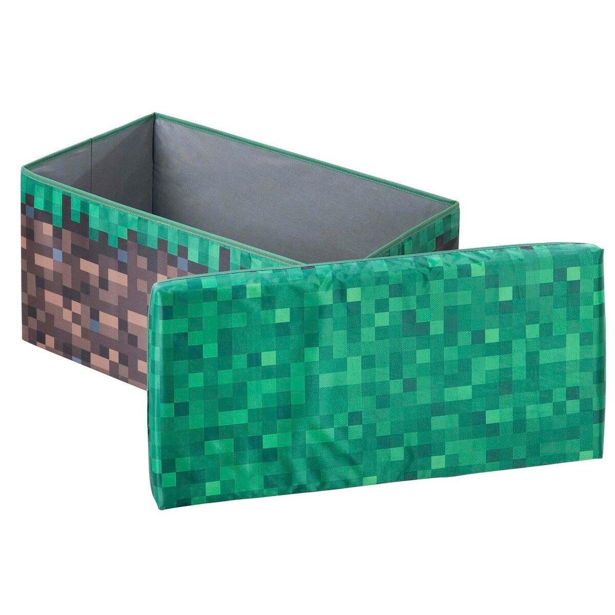 Detalj av stoff og mønster på Sitte- og oppbevaringsboks bred canvas MINECRAFT Grasblock