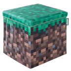 Sitte- og oppbevaringsboks liten, canvas MINECRAFT Grasblock forfra
