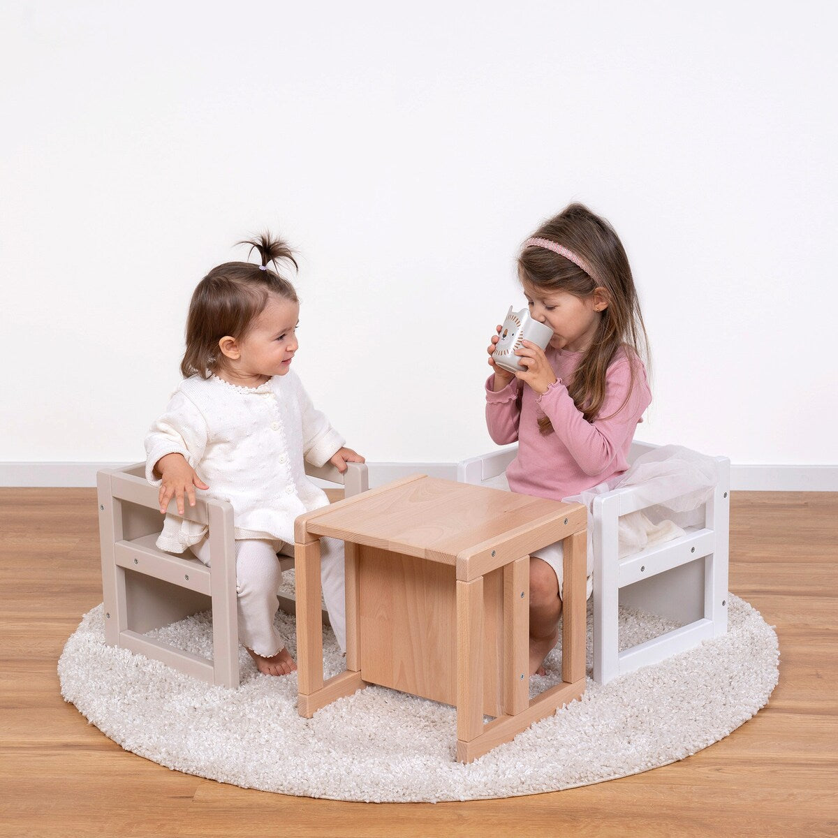 Sittekrakk 3-i-1 babycube Littlefoot bøk montert