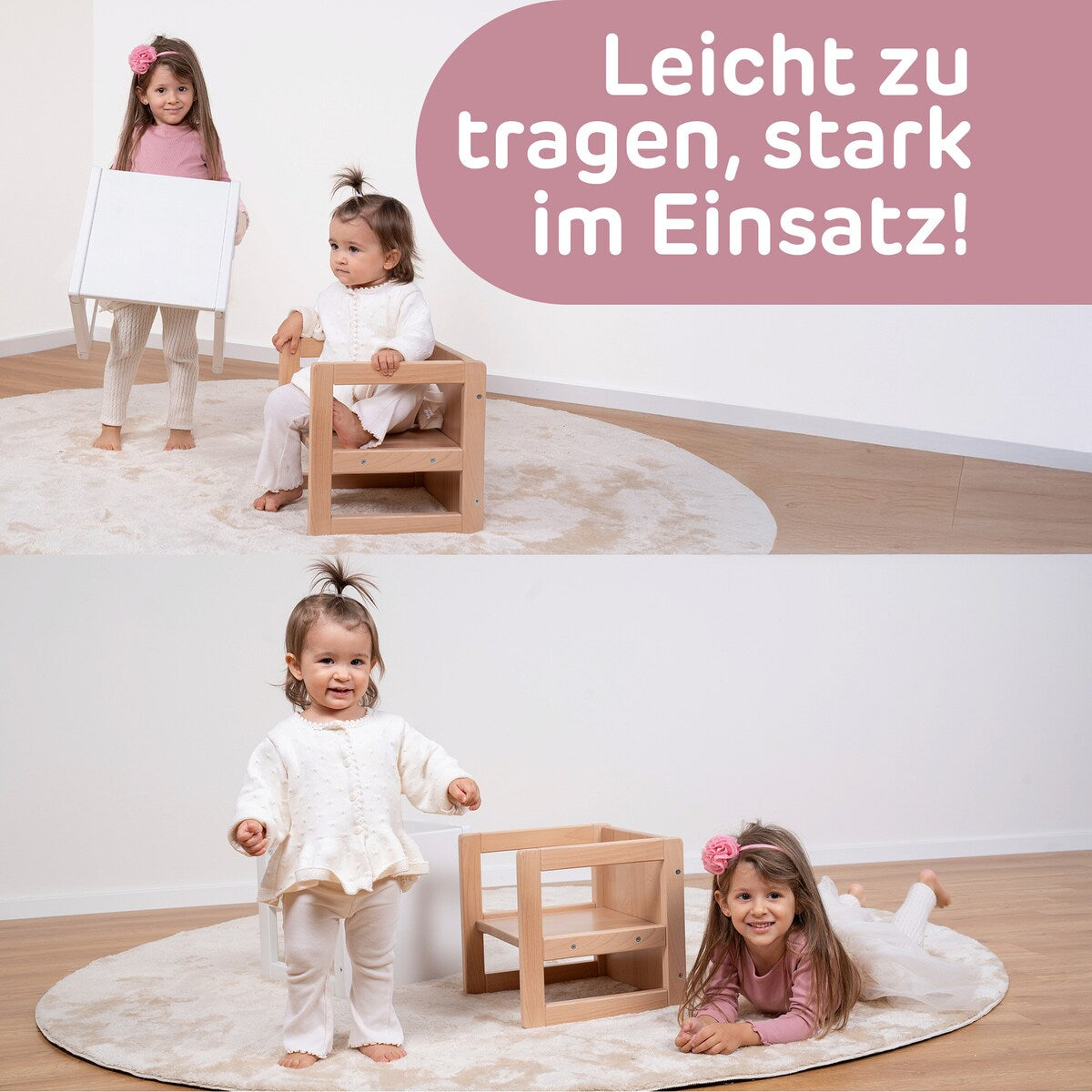 Sittekrakk 3-i-1 babycube Littlefoot bøk i bruk