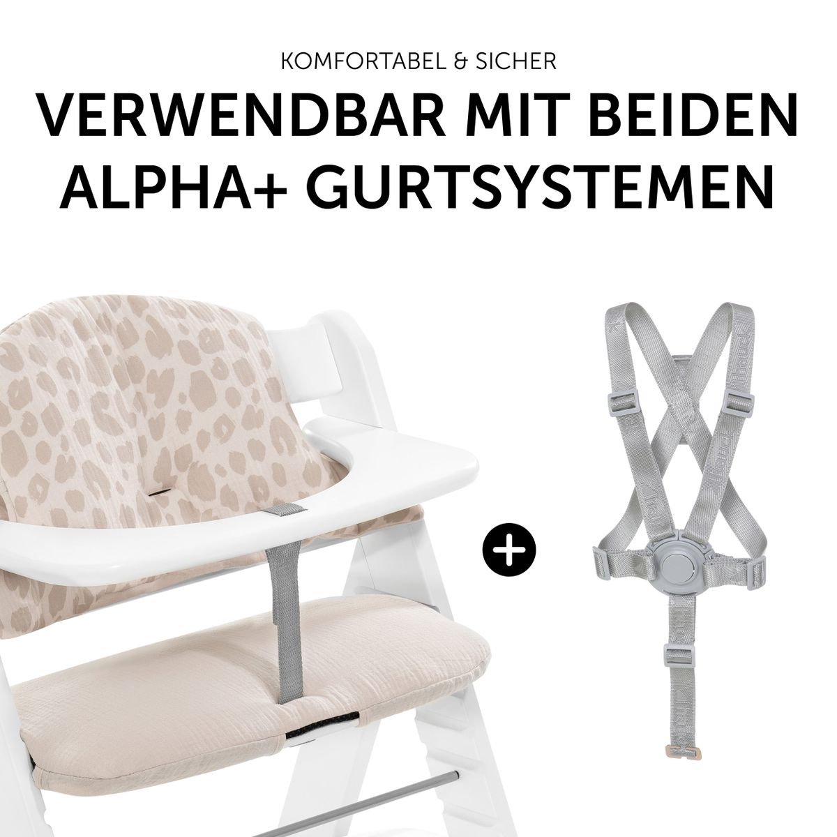 Sittepute til Alpha barnestol i bomullsmusselin Leo Natural med synlige utsparinger for seler