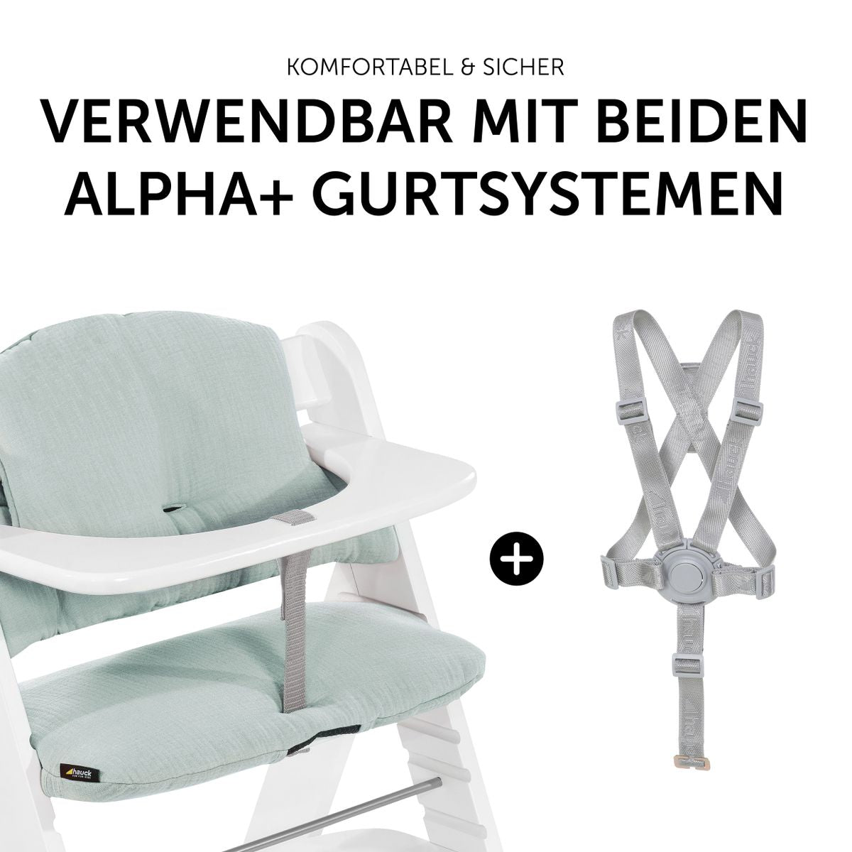 Sittepute til Alpha barnestol i bomullsmusselin mint med integrerte seler