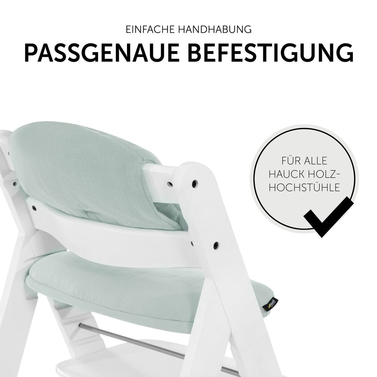 Sittepute til Alpha barnestol i bomullsmusselin mint vist fra siden