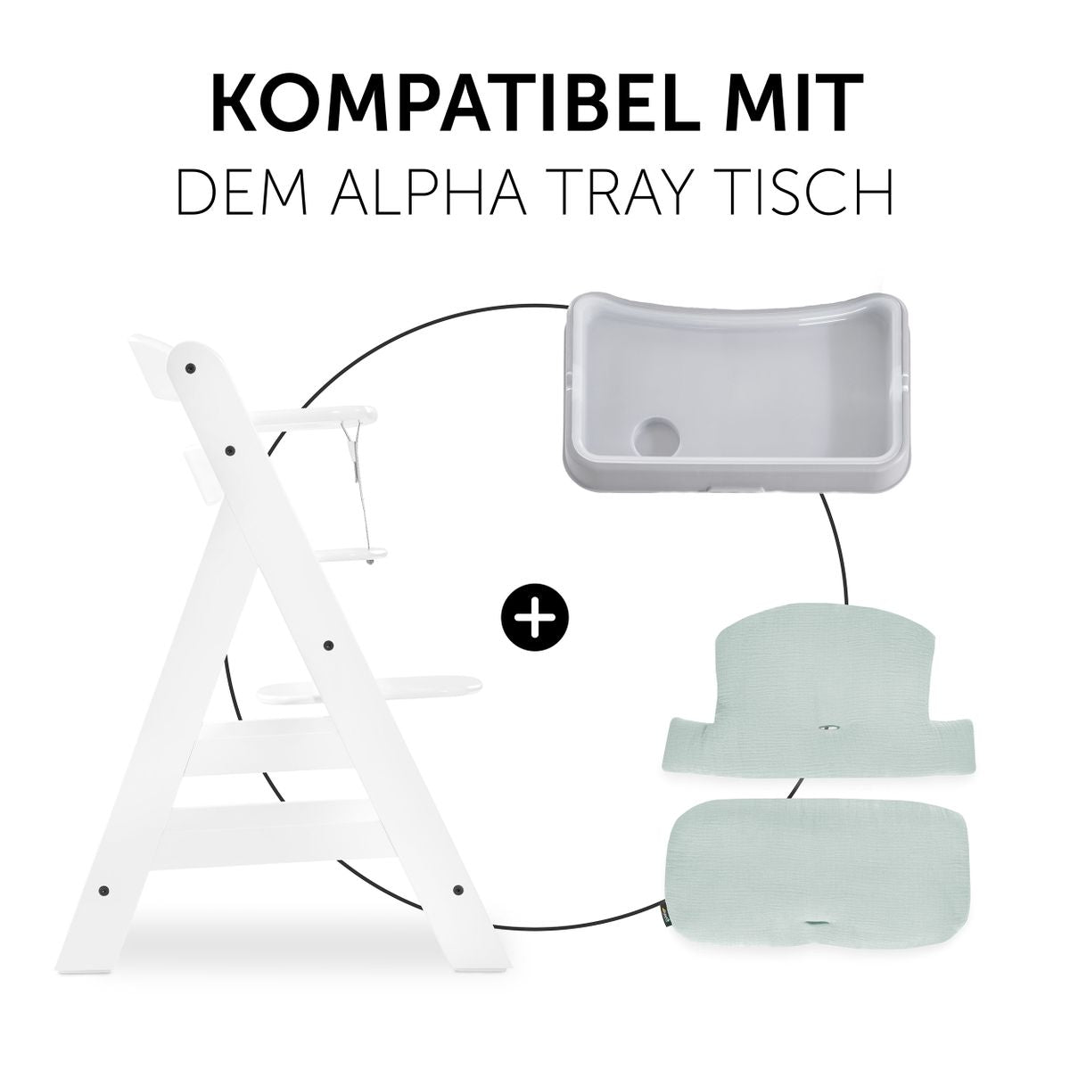 Sittepute til Alpha barnestol i bomullsmusselin mint pakket klar til levering