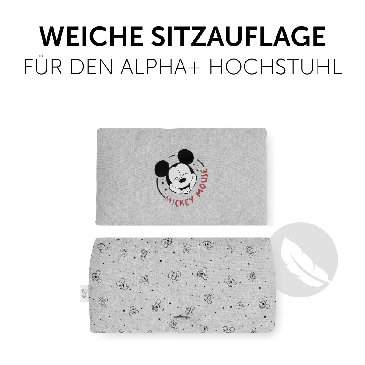 Bakside av sittepute til Alpha barnestol Highchair Pad Deluxe Disney Mickey Mouse grå