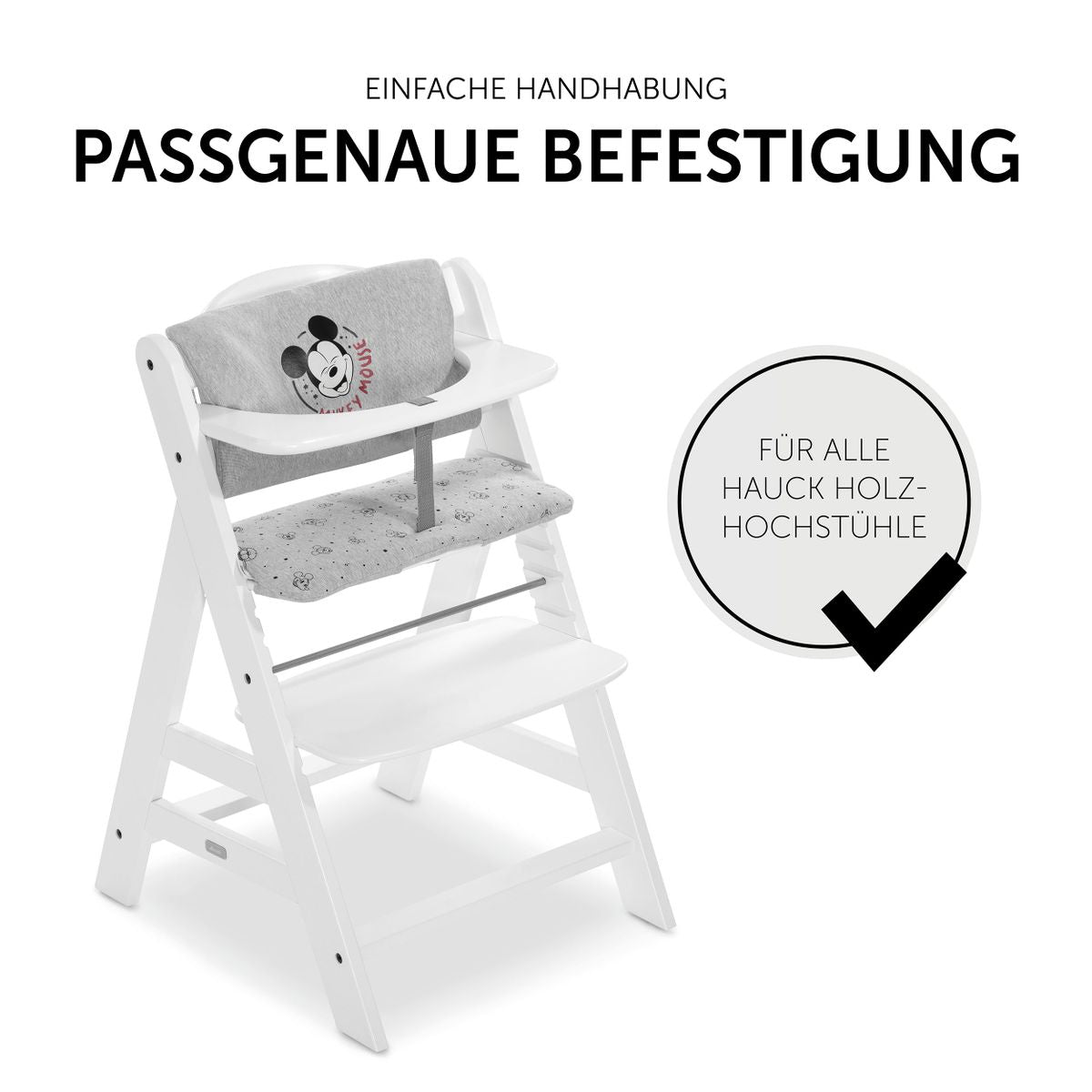 Sideprofil av sittepute til Alpha barnestol Highchair Pad Deluxe Disney Mickey Mouse grå