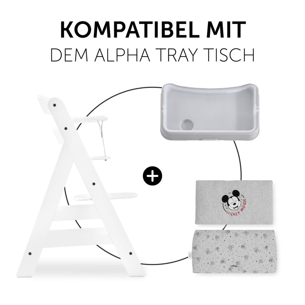 Sittepute til Alpha barnestol Highchair Pad Deluxe Disney Mickey Mouse grå med utsparing for trinse