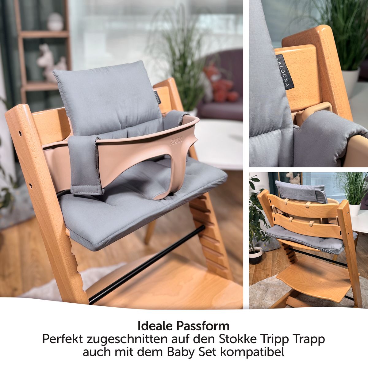 Detalj av Sittepute til barnestol Stokke Tripp Trapp - belagt, grå materiale