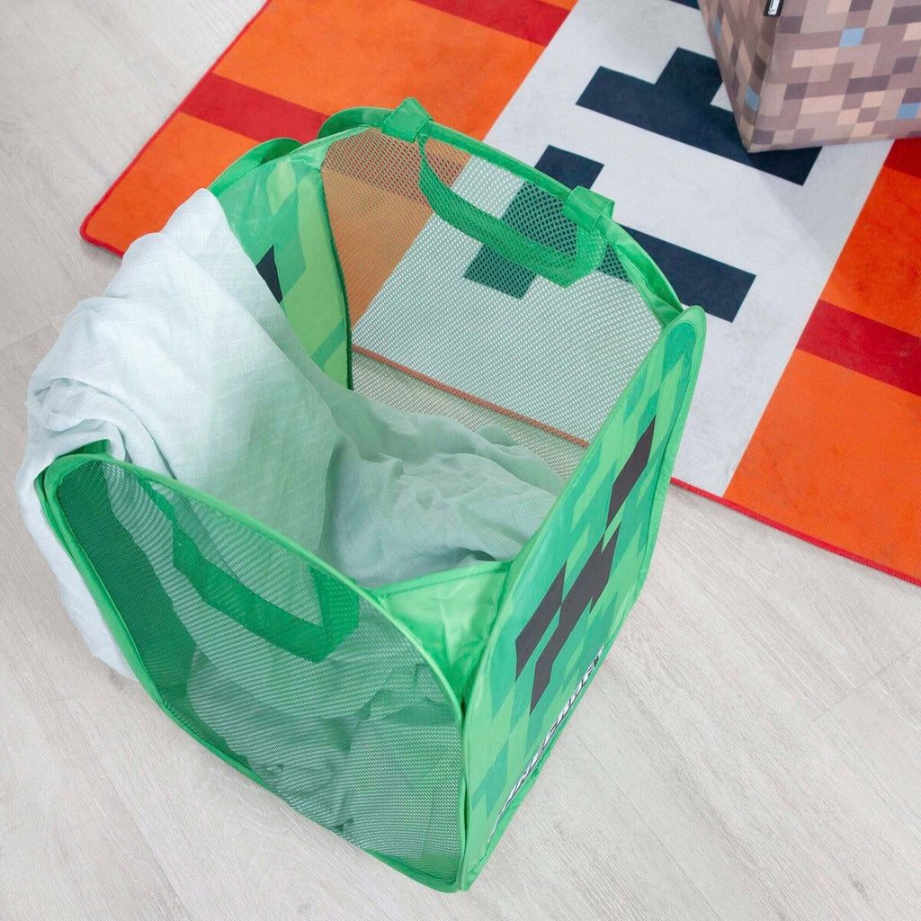 Skittentøykurv i stoff sammenleggbar Minecraft Creeper bakside