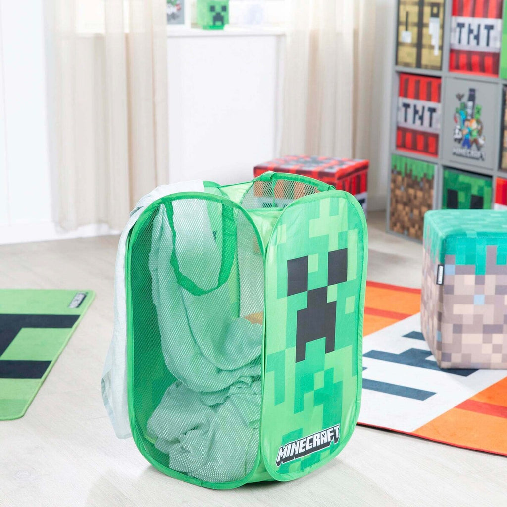 Nærbilde av håndtak på Skittentøykurv i stoff sammenleggbar Minecraft Creeper