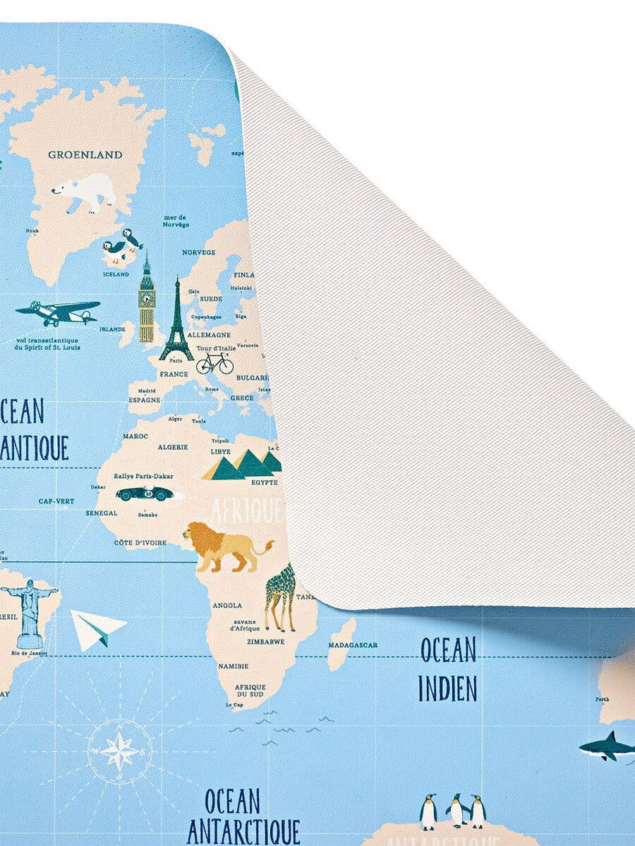 Skrivebordsunderlag verdenskart 58x33,8 cm blå detalj av motiv