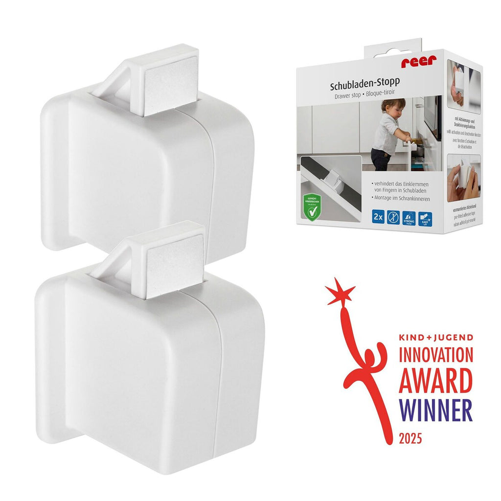 Skuffesikring 2-pack med klebemontering - Reer plastmateriale
