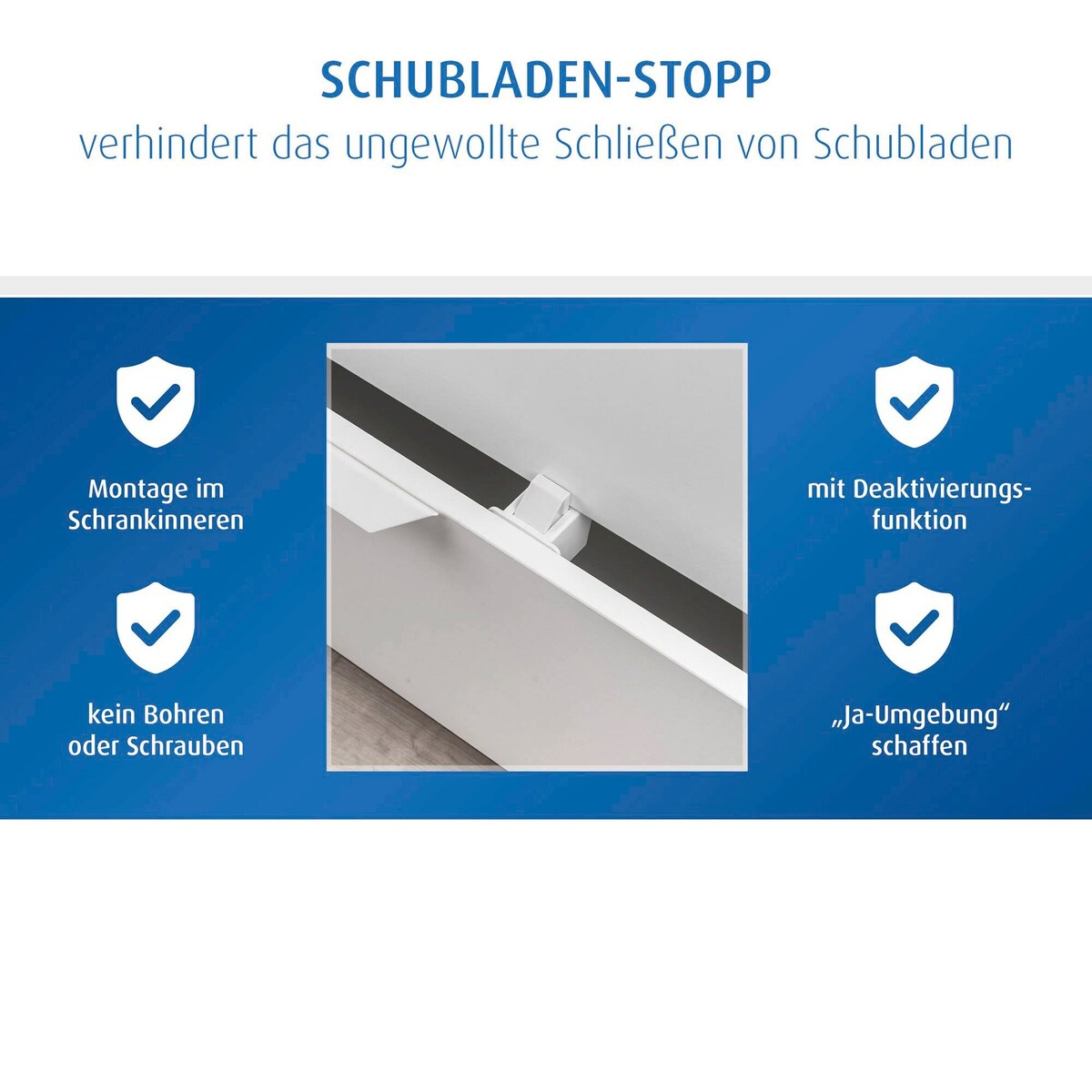Skuffesikring 2-pack med klebemontering - Reer bruk i hjem