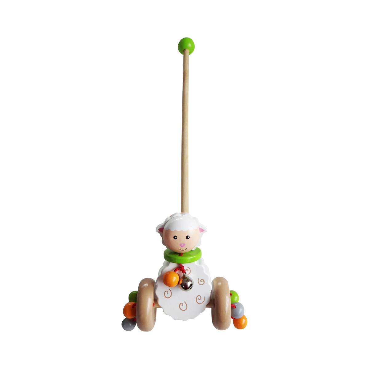 Nærbilde av treperler på skyveleke sau Betty i tre