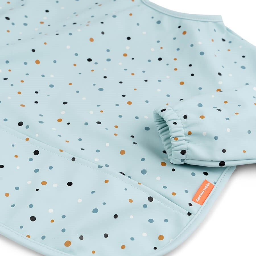Smekke med ermer og lomme 6-18 mnd Happy Dots blå bakside