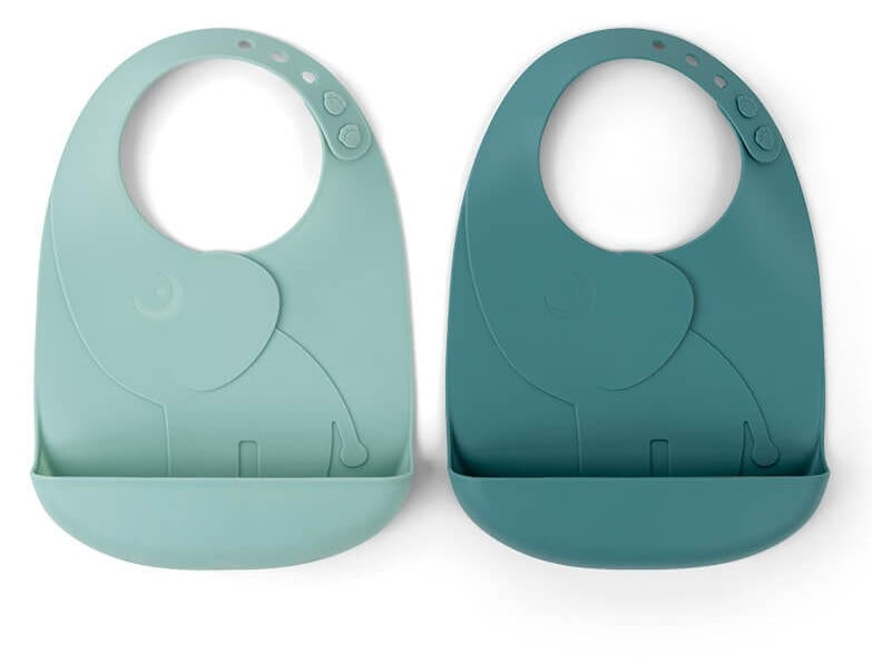 Smekke i silikon med oppsamler Peekaboo Elphee blå 2-pk - Done by Deer forfra