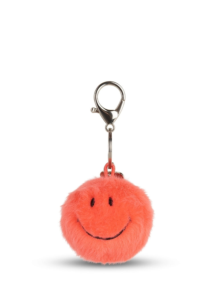 Smiley nøkkelring Eco Fuzzy korallrød forfra