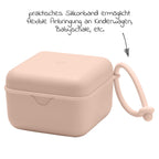 Smokkeboks i silikon for 3 smokker, Blush - montert på barnevogn