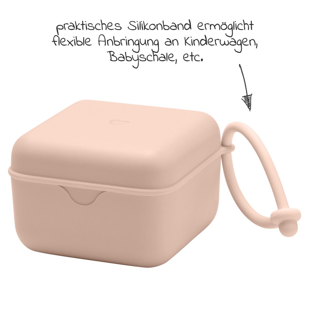 Smokkeboks i silikon for 3 smokker, Blush - montert på barnevogn
