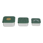 Snackboks-sett 3 deler rustfritt stål Happy Rascals bakside