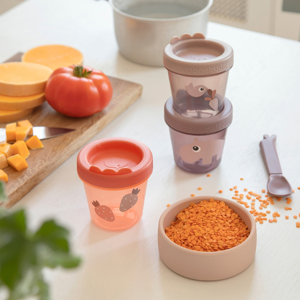Snackbokser 3-delers sett Ozzo rosa bakside med motiv