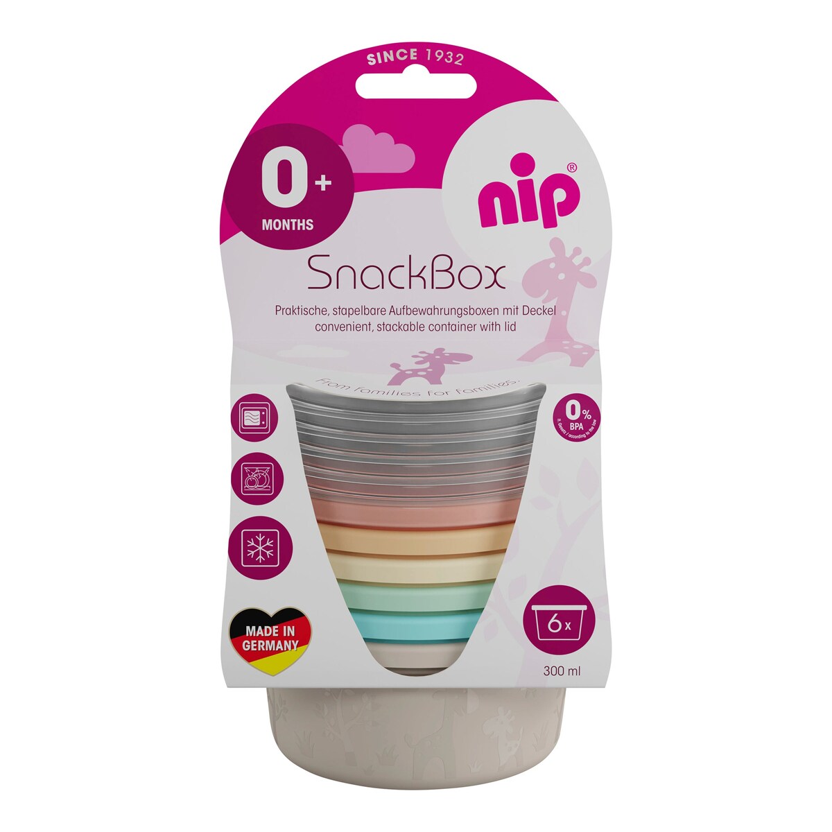 Snackbokser 6-pakning 300 ml BPA-fri polypropylen fra nip med lokk