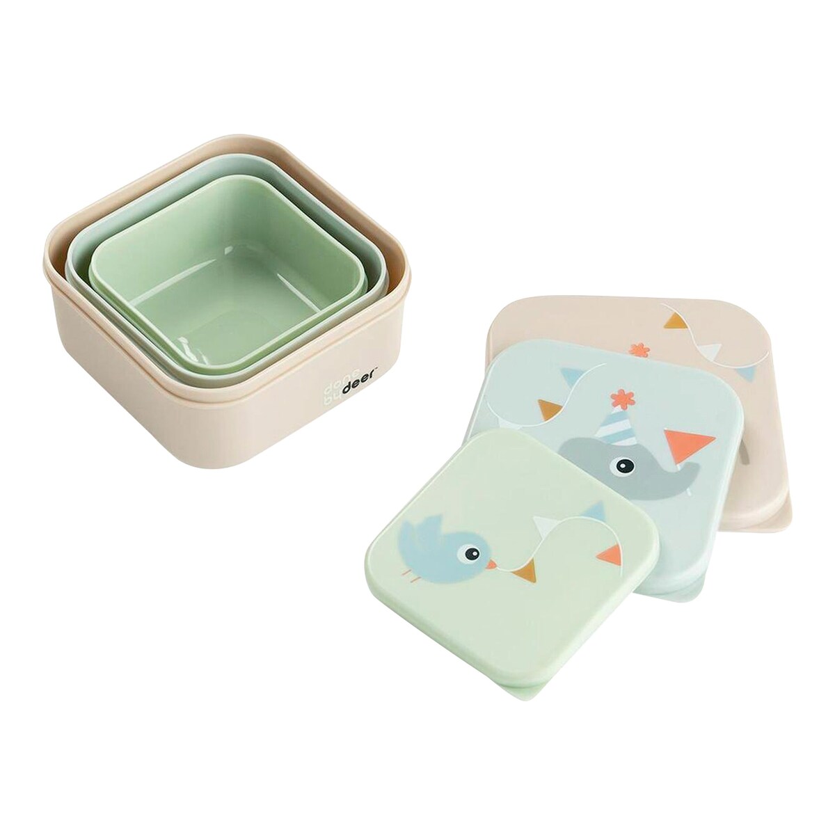 Snackbokssett 3 deler med dyremotiv, BPA-fri stablet for oppbevaring