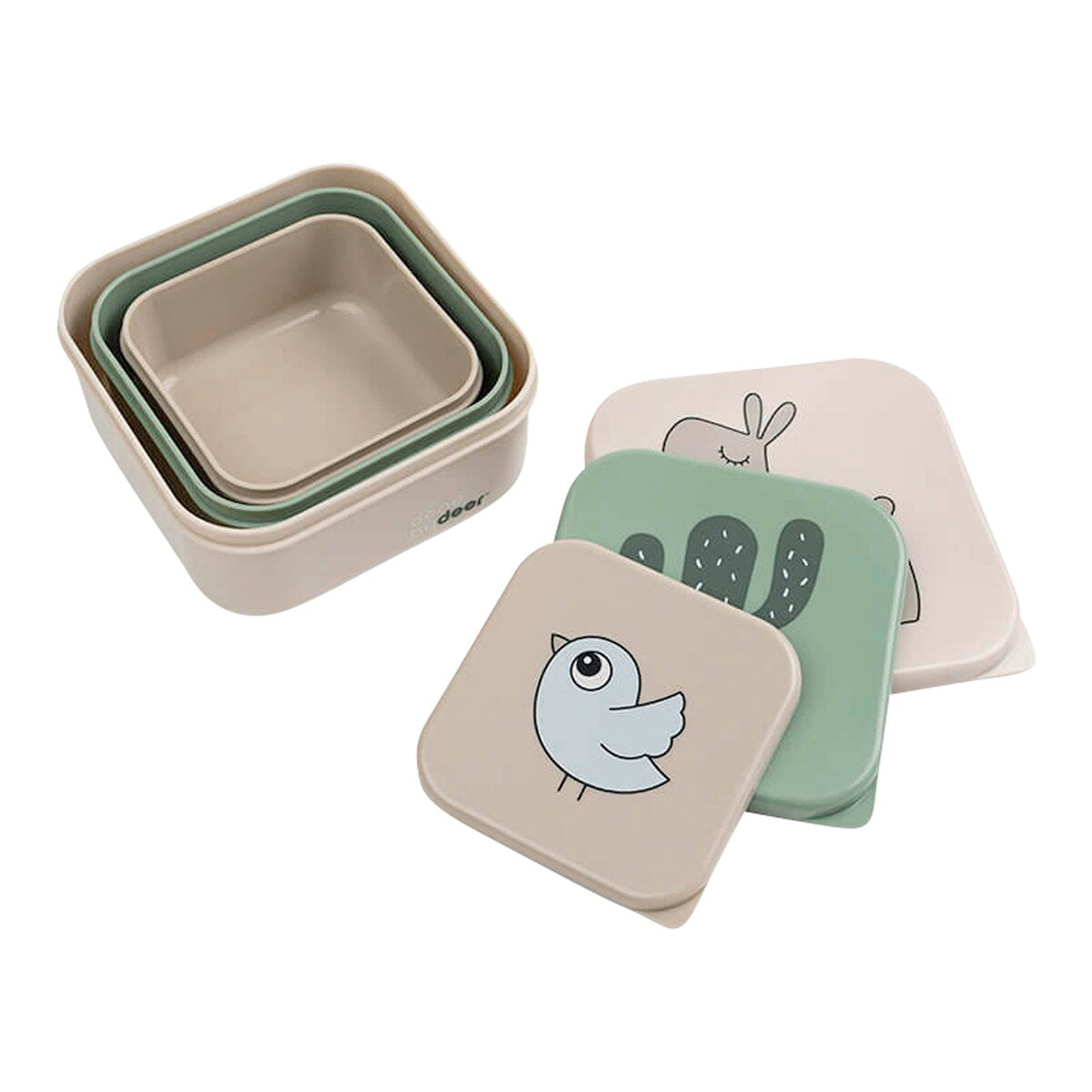 Snackbokssett 3 deler med dyremotiv, BPA-fri bakside