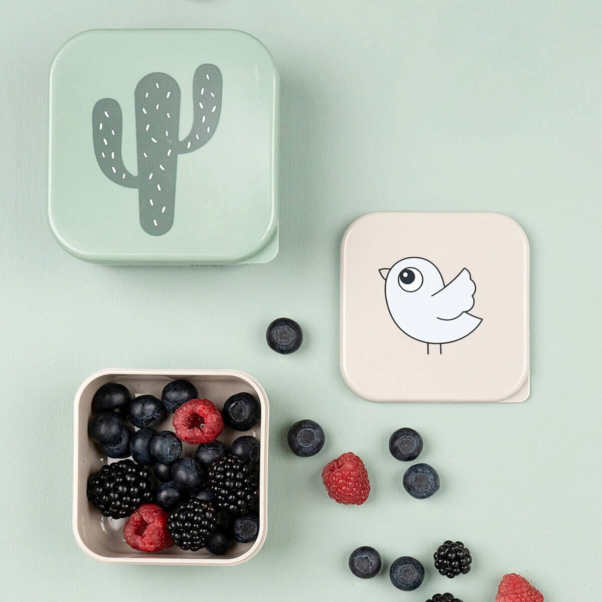Snackbokssett 3 deler med dyremotiv, BPA-fri stablet sett