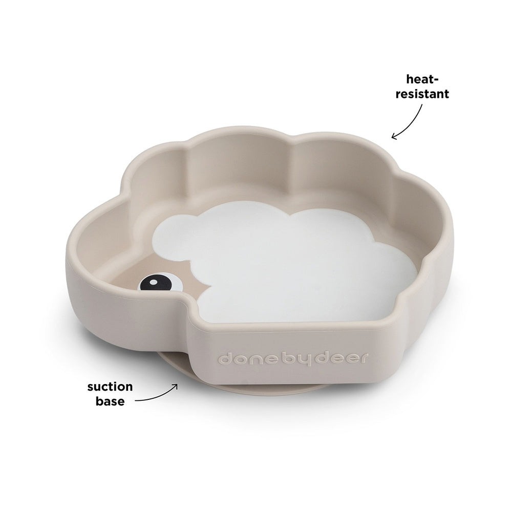 Montert Snacktallerk silikon Stick&Stay Sheepy med sugekopp i bruk