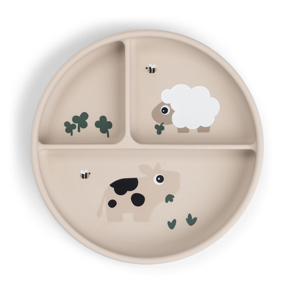 Snacktallerk med sugekopp Stick&Stay silikon Tiny Farm sand - Done by Deer forfra