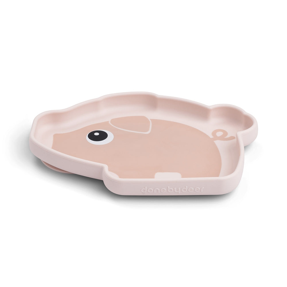 Snacktallerk silikon Stick&Stay Pigee Pink med sugekopp bakside
