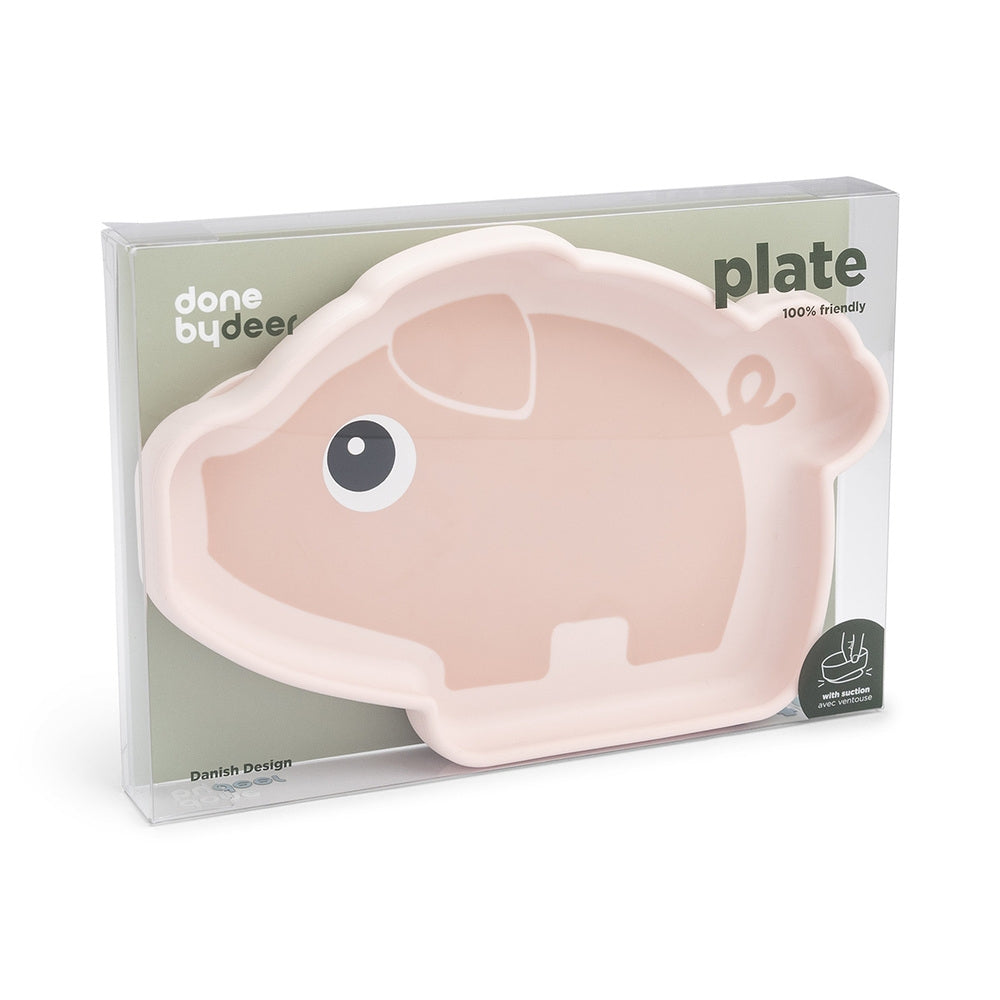 Snacktallerk silikon Stick&Stay Pigee Pink med sugekopp montert