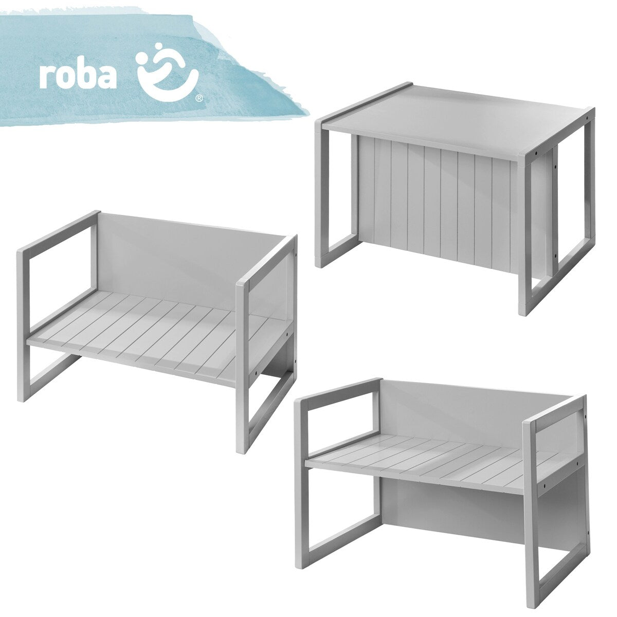 Montert Snu-benk og bord i tre grålakkert 2 sittehøyder fra roba i bruk