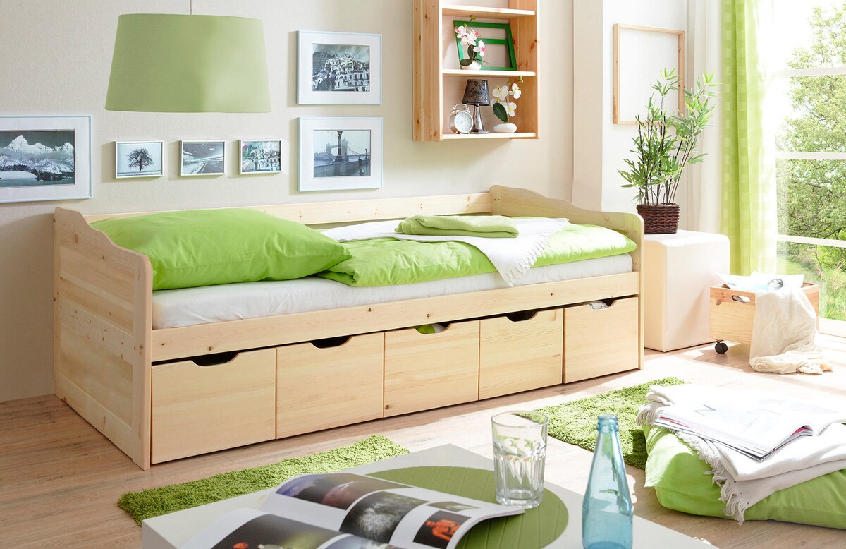 Sofaseng Maria med 5 skuffer i furu natur 96x205 cm bakside
