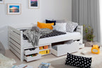 Sofaseng Naomi med skuffer 120x200 cm furu hvit detalj av skuffer