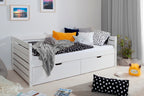 Sofaseng Naomi med 2 skuffer i furu 120x200 cm hvit bakside