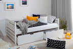 Sofaseng Naomi med 2 skuffer i furu 120x200 cm hvit detalj av skuff