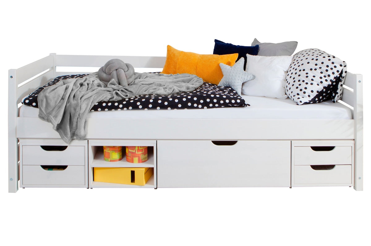 Sofaseng Naomi med oppbevaringsskuffer 90x200 cm furu bakside