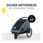 Detalj av solbeskyttelse for Dryk Duo sykkeltilhenger UV 50+