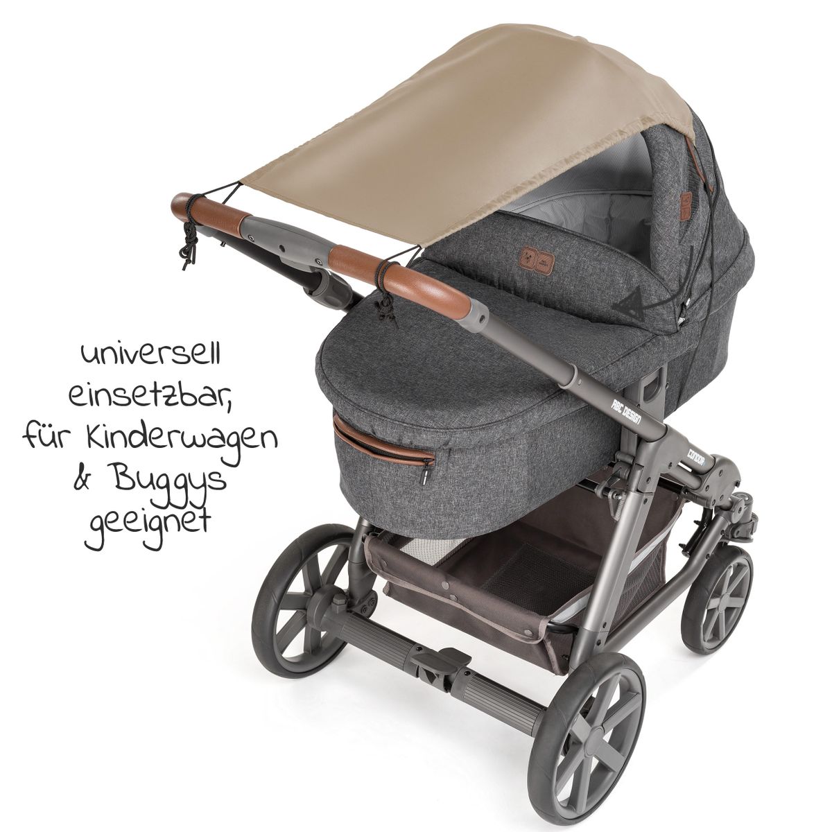 Solseil til barnevogn med UV-beskyttelse 50+ beige bakside