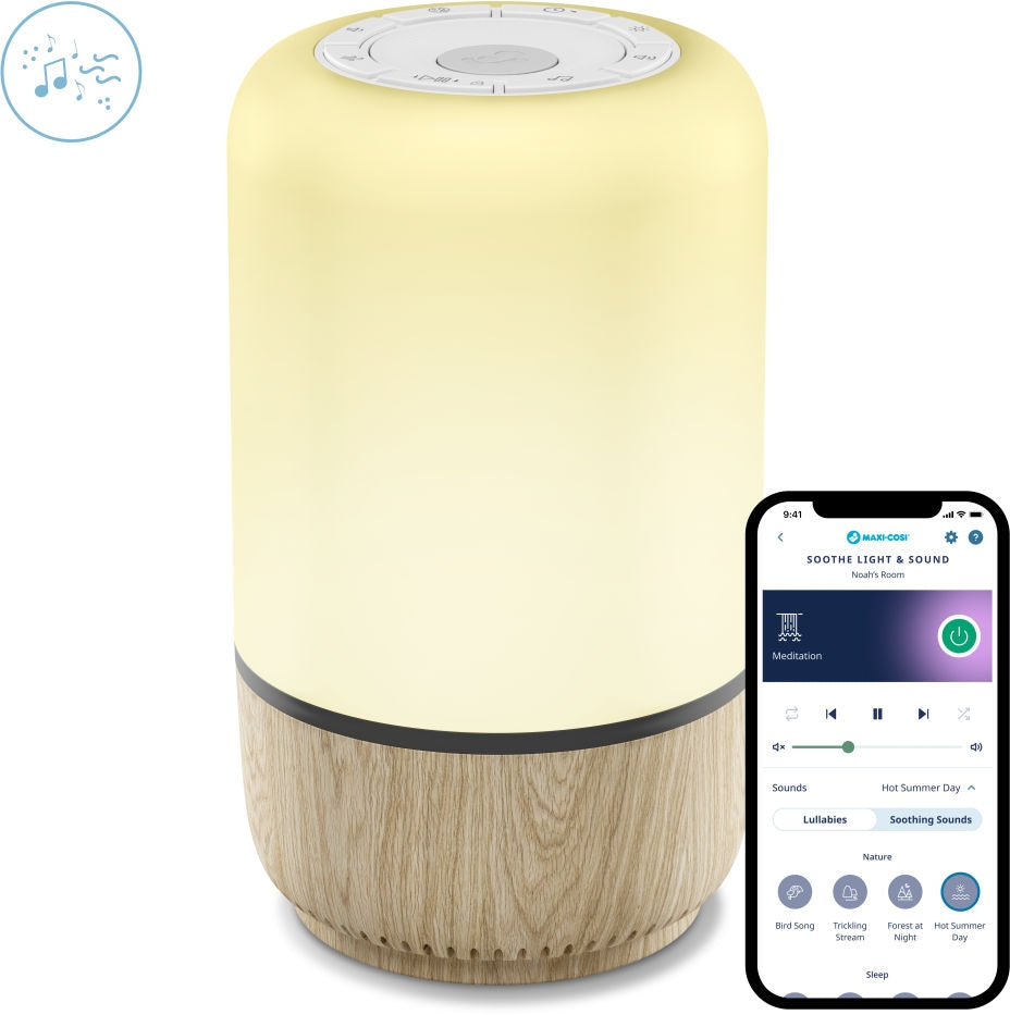 Soothe nattlys med lyd og vuggesanger for baby - Maxi-Cosi montert i barnerom