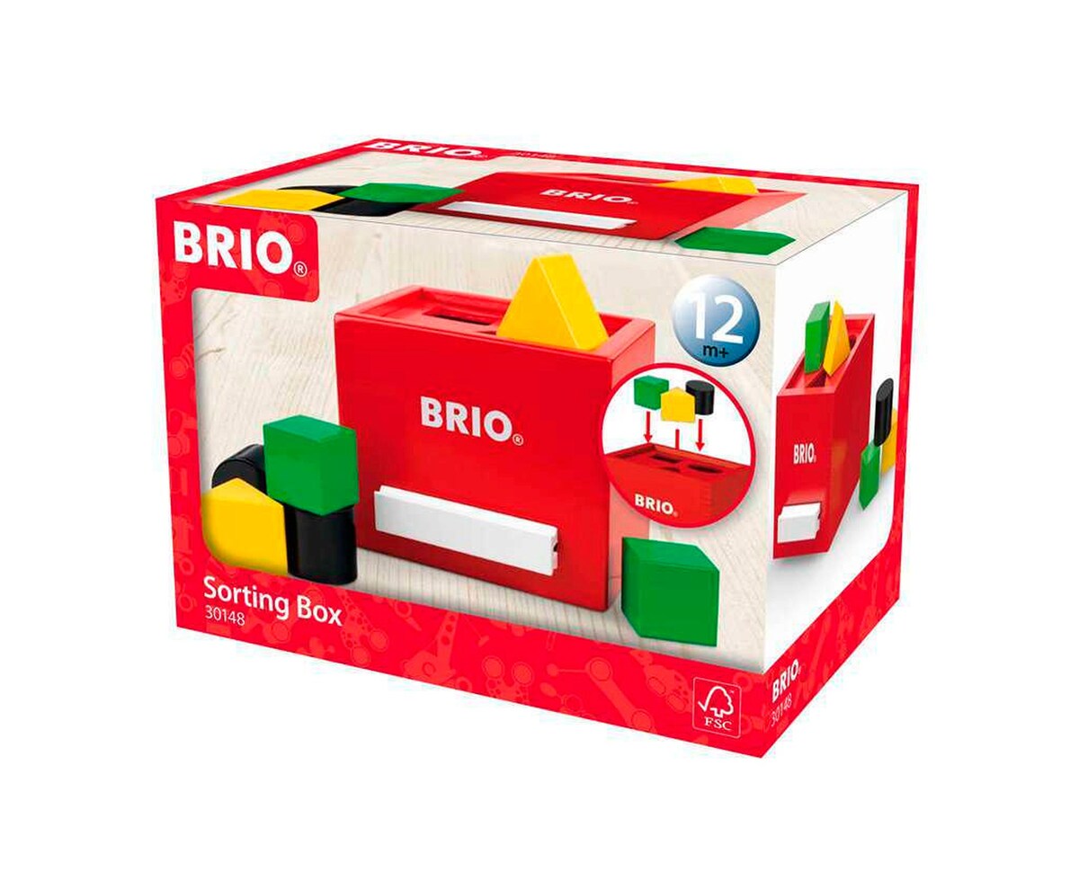 Sorteringsboks i tre rød 14,4x11x13 cm - BRIO bakside