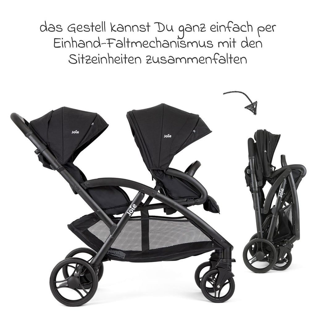 Nærbilde av sete og belte på Søskenvogn Evalite Duo 10 kg