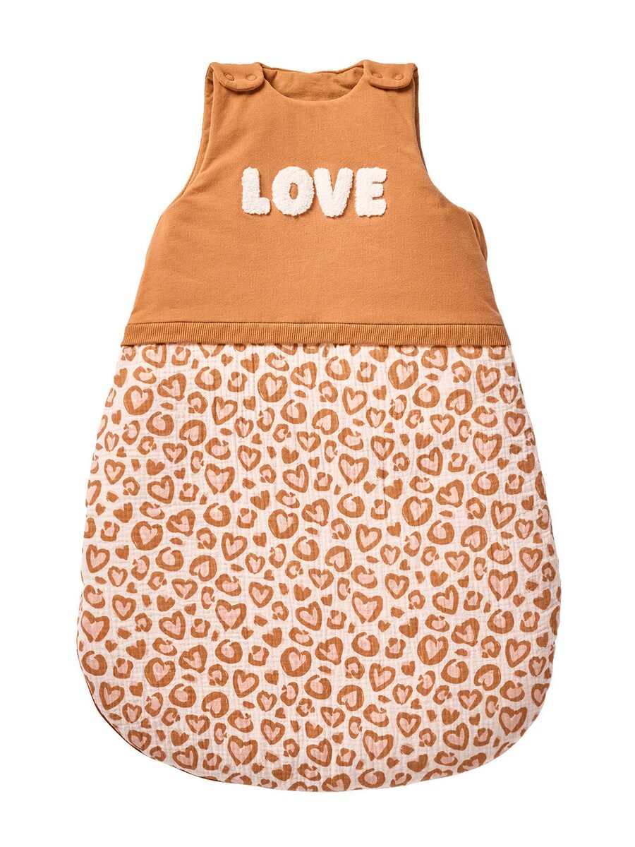Detalj av stoff og trykknapper på sovepose for baby LOVELY LEO