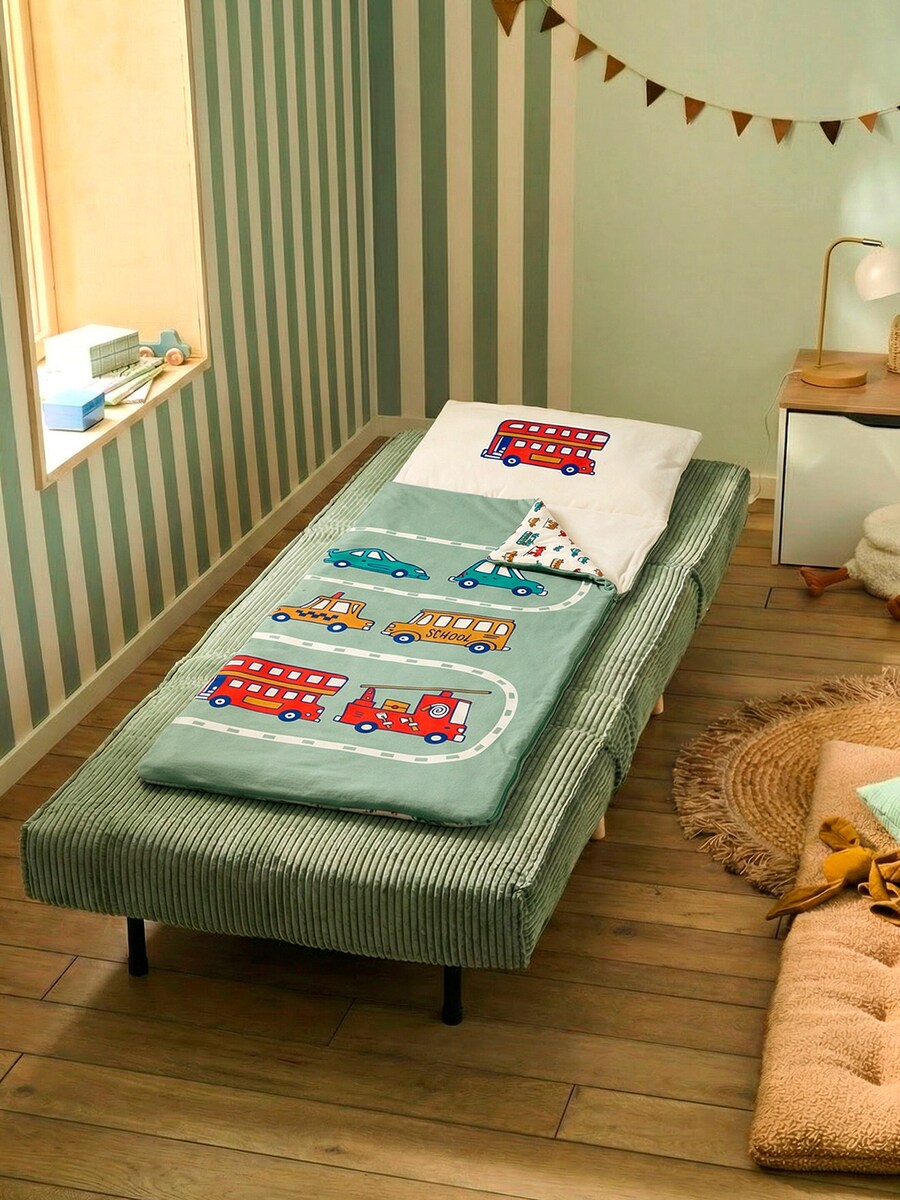 Sovepose for barn med bilmotiv 70x160 cm bomull mønster