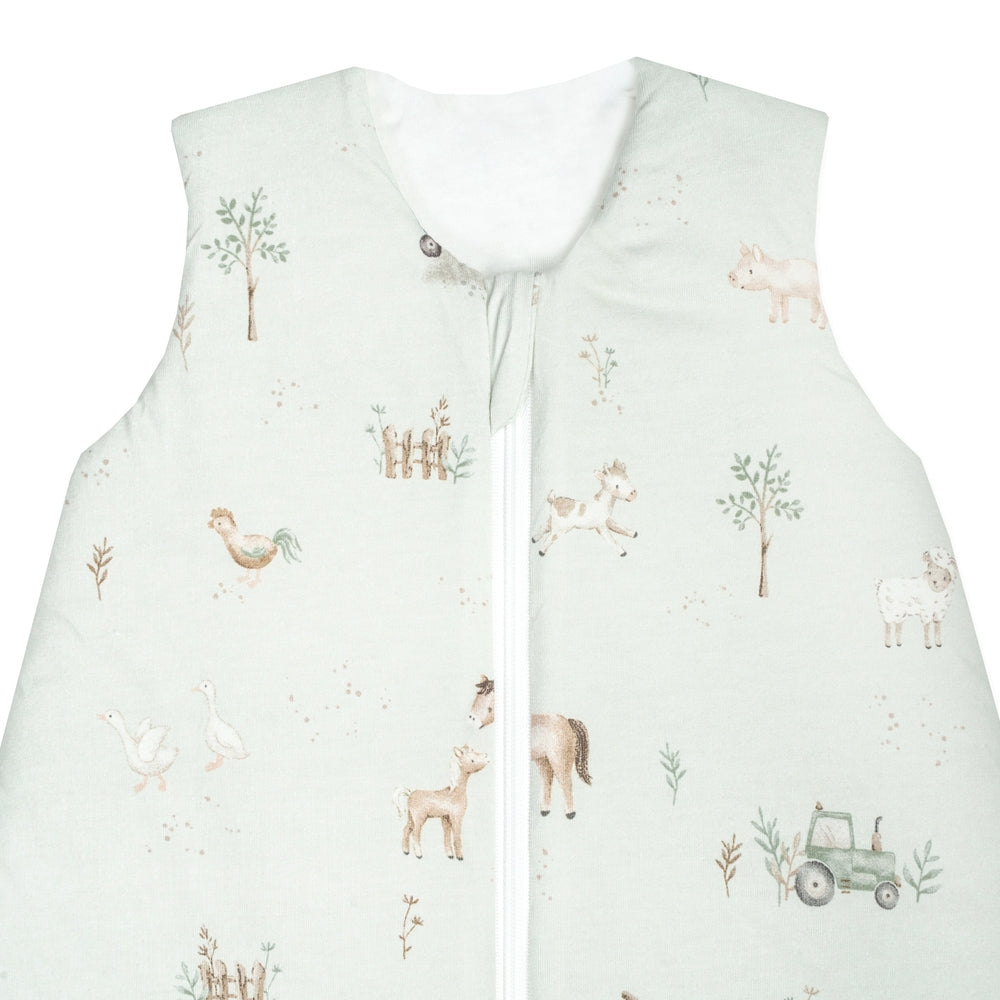 Sovepose jersey bomull Farm 90 cm OEKO-TEX detalj av glidelås